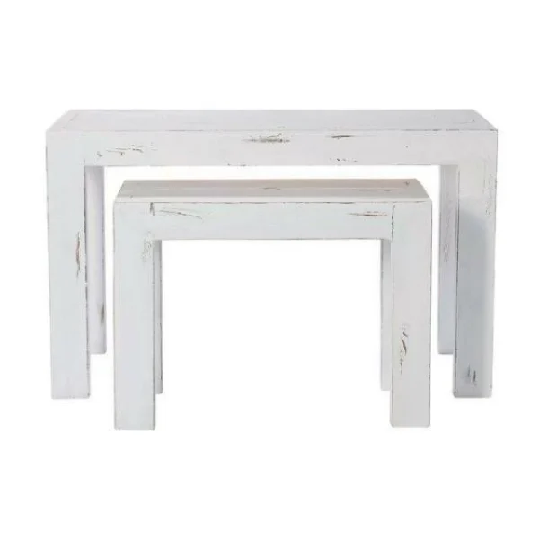 Sortie ⭐ Console Héritage L118 X P39 X H75cm/L79 X P29 X H60cm – Blanc Patiné – Par 2 ❤️ 1