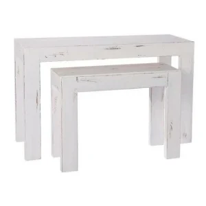 Sortie ⭐ Console Héritage L118 X P39 X H75cm/L79 X P29 X H60cm – Blanc Patiné – Par 2 ❤️ 8