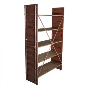 Meilleur prix 🧨 Etagère Container Rouge Tole + Bois Ciré L107 X P38 X H175.5 ✔️ 9