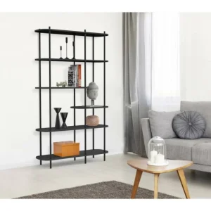 Tout neuf 🔔 Etagere Scandinave 6 Niv, Noir Struct. Métal Noir, Plateaux Bois 100x30x169 Cm 🔔 9