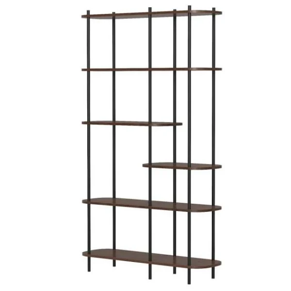 Sortie 🔥 Etagere Scandinave 6 Niv, Structure Métal Noir, Plateaux Bois 100x30x169 Cm 🧨 1