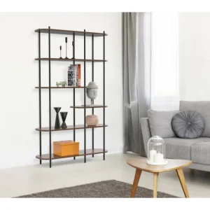 Sortie 🔥 Etagere Scandinave 6 Niv, Structure Métal Noir, Plateaux Bois 100x30x169 Cm 🧨 9