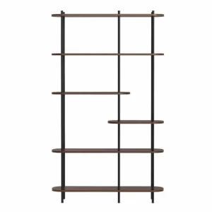 Sortie 🔥 Etagere Scandinave 6 Niv, Structure Métal Noir, Plateaux Bois 100x30x169 Cm 🧨 15