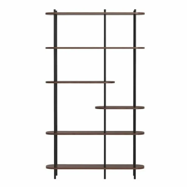 Sortie 🔥 Etagere Scandinave 6 Niv, Structure Métal Noir, Plateaux Bois 100x30x169 Cm 🧨 6