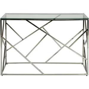 Sortie ❤️ Console Gris – Plateau Verre Pieds Métal 120 X 40 Cm 🎁 boutique pas cher 8