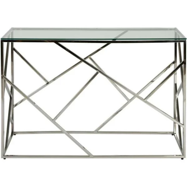 Sortie ❤️ Console Gris – Plateau Verre Pieds Métal 120 X 40 Cm 🎁 boutique pas cher 3