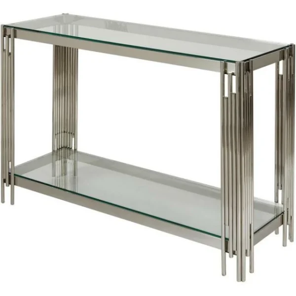 Nouveau ⭐ Console Gris – Plateau Verre Pieds Métal 120 X 43 Cm 💯 Livraison rapide 1