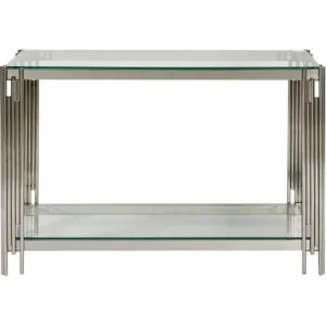 Nouveau ⭐ Console Gris – Plateau Verre Pieds Métal 120 X 43 Cm 💯 Livraison rapide 7