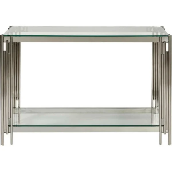 Nouveau ⭐ Console Gris – Plateau Verre Pieds Métal 120 X 43 Cm 💯 Livraison rapide 3