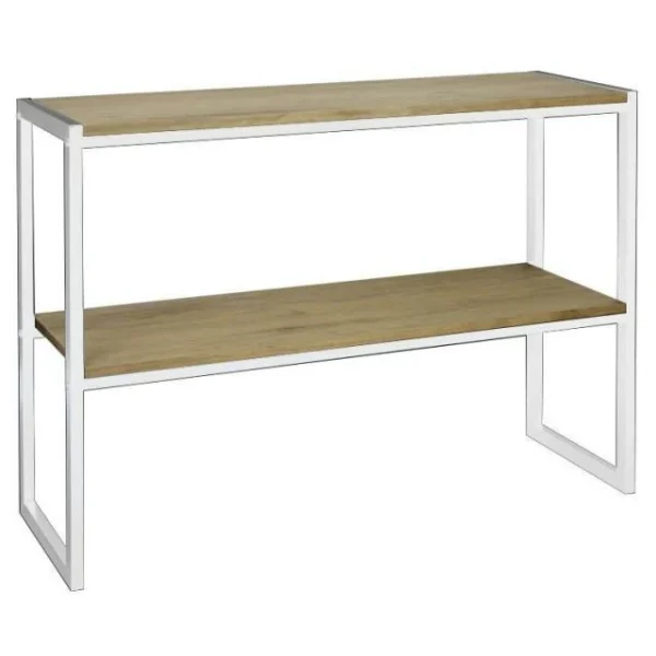 Coupon ❤️ Console Icub Double Plateau Industriel 32x140x75 Cm Blanc – Pin Vieilli ⭐ authentiques 1