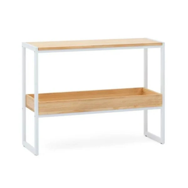 Les meilleures critiques de 😀 Console Icub Double Plateau Scandinave 32x100x75cm Blanc – Pin Naturel 🧨 soldes luxe 1