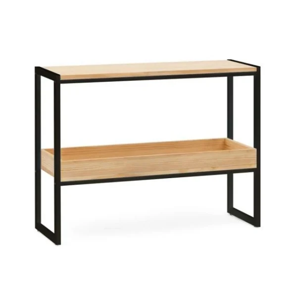 Acheter 😉 Console Icub Double Plateau Scandinave 32x120x75 Cm Noir – Pin Naturel 💯 magasin pour 1