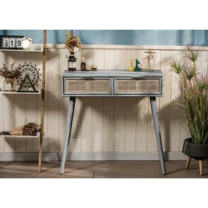 Meilleure affaire 🤩 Console Table Scandinave En Bois Avec 2 Tiroirs Gris 80x42x79 Cm 😀 Réductions 9