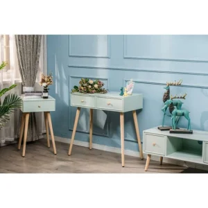 Vente flash 🤩 Console Table Scandinave En Bois Avec 2 Tiroirs Vert 80 X 42 X 79 Cm ✔️ Promotio de vente 11