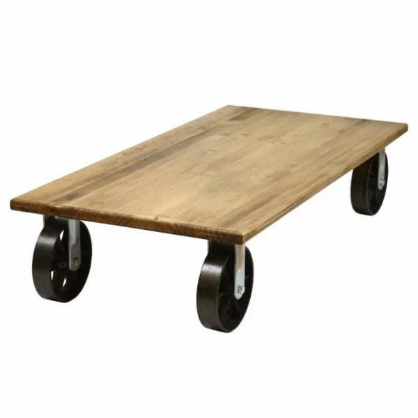 Le moins cher 🎁 Table Basse Avec 4 Roues En Fonte Style Industriel Vintage – 120 X 60 X 27 Cm 🥰 magasins pour 3