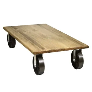 Le moins cher 🎁 Table Basse Avec 4 Roues En Fonte Style Industriel Vintage – 120 X 60 X 27 Cm 🥰 magasins pour 10