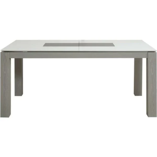 Meilleure affaire 🌟 Table De Repas Extensible Gris Et Blanc -plateau Verre Pieds En Bois 180 X 90 Cm 😉 acheter en ligne 1