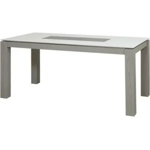 Meilleure affaire 🌟 Table De Repas Extensible Gris Et Blanc -plateau Verre Pieds En Bois 180 X 90 Cm 😉 acheter en ligne 7