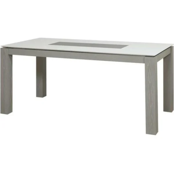 Meilleure affaire 🌟 Table De Repas Extensible Gris Et Blanc -plateau Verre Pieds En Bois 180 X 90 Cm 😉 acheter en ligne 3