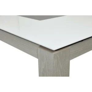 Meilleure affaire 🌟 Table De Repas Extensible Gris Et Blanc -plateau Verre Pieds En Bois 180 X 90 Cm 😉 acheter en ligne 9